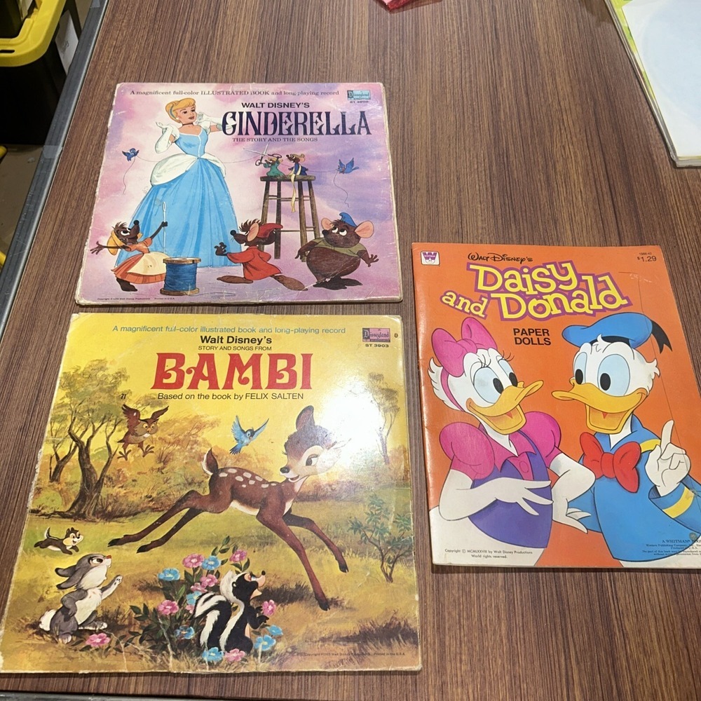 Cinderella & Bambi Vinyl LP Book Disneyland Records Story Songs Vintage‎ & Ducks